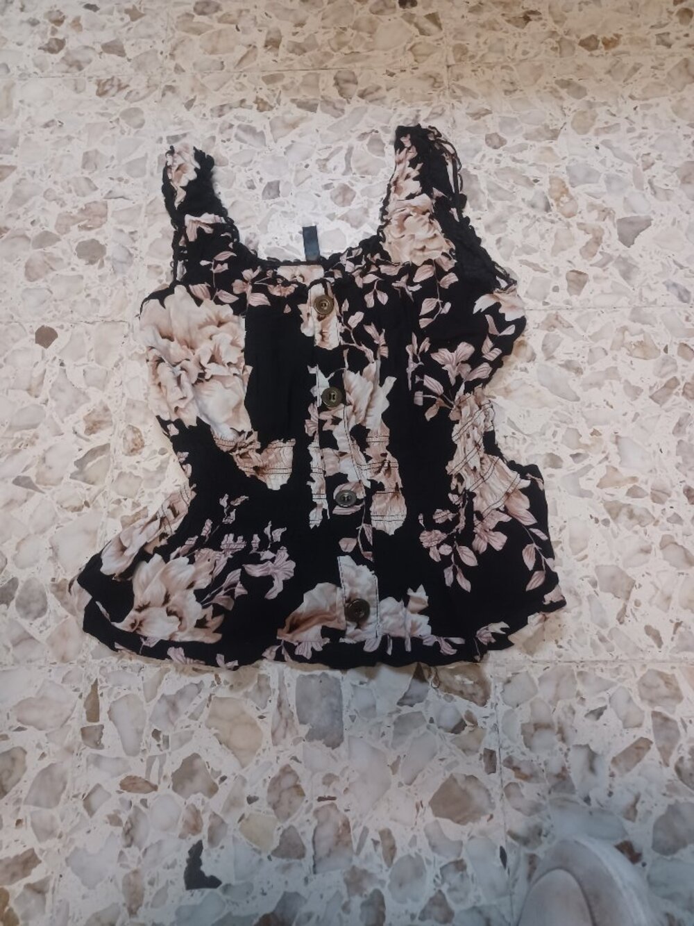 Lapis Women's Sleeveless Top/Tank SZ PS Black with Pink Flowers Pretty